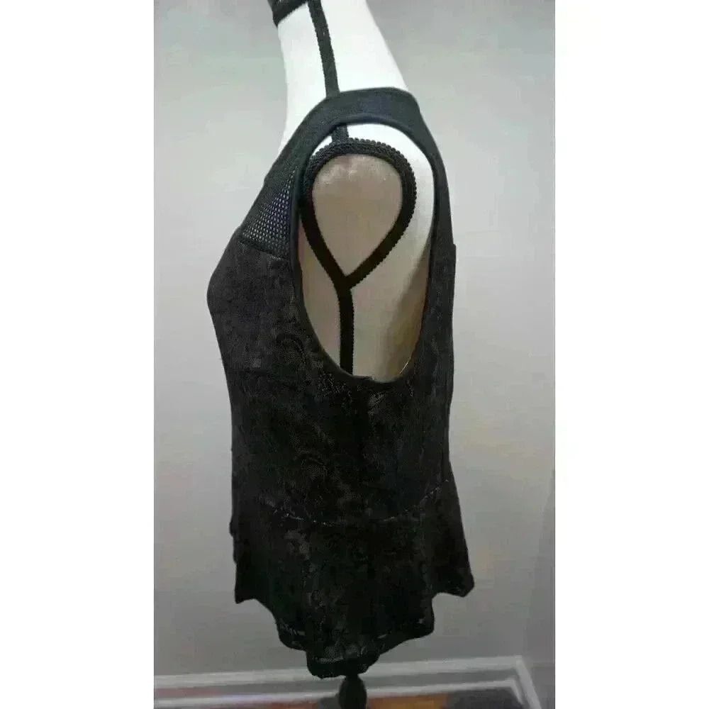 New York & Company 7th Avenue Black Lace Peplum Top - Size L - Picture 4 of 13